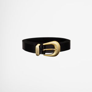 Black Leather Belt With Gold Buckle