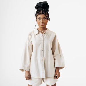 Flared Cotton Button Down Shirt